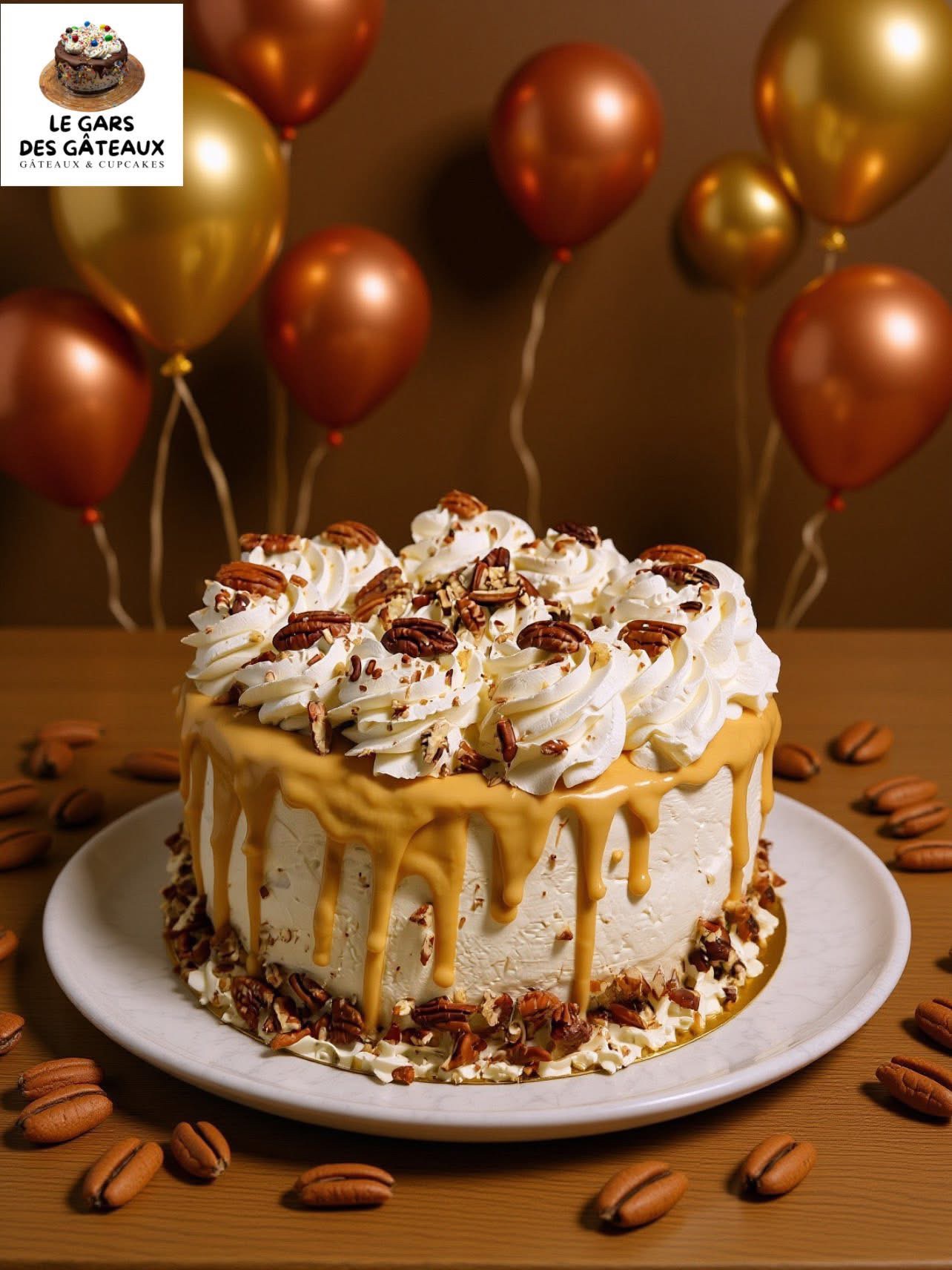 Gâteau pacane et érable avec drip caramel