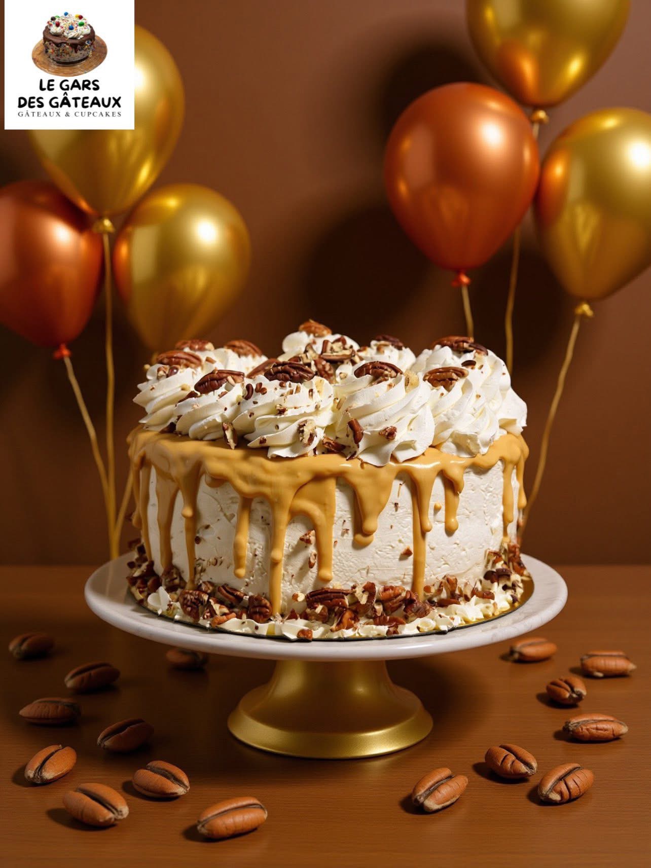 Gâteau pacane et érable, vue rapprochée