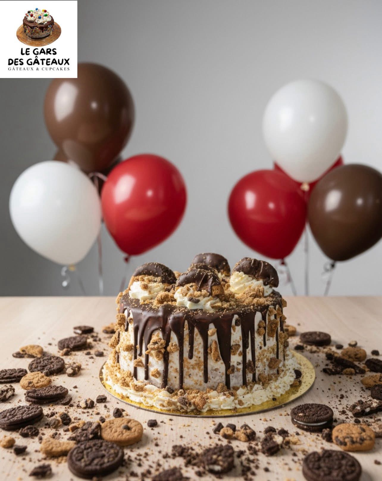 Gâteau pâte à biscuits : drip au chocolat, biscuits et miettes, création d'Alex