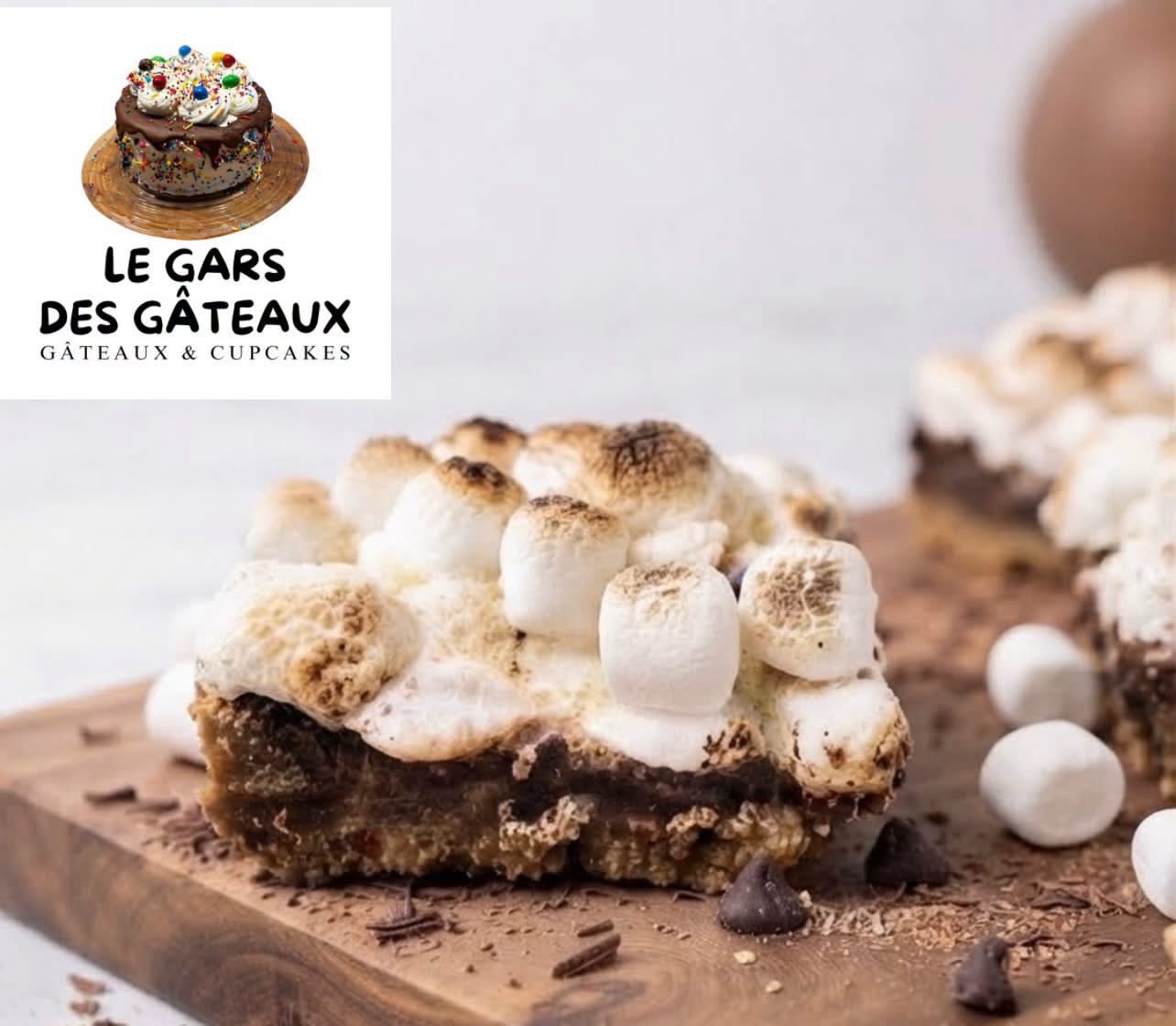 Brownie s’mores en gros plan avec guimauves grillées et base Graham